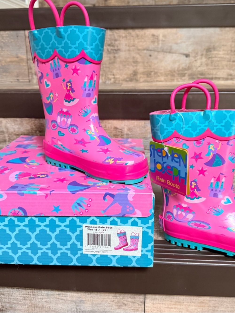Stephen Joseph Size 8 Pink Princess Kids Rain Boots